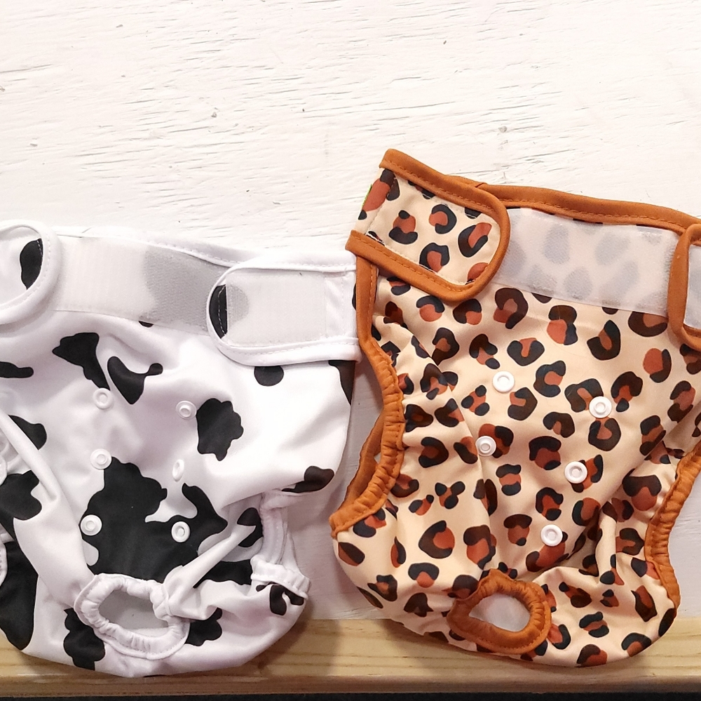 x2 Wegneeco Large Dog Diaper Covers Washable Polyester Ajustable Leopard Cow